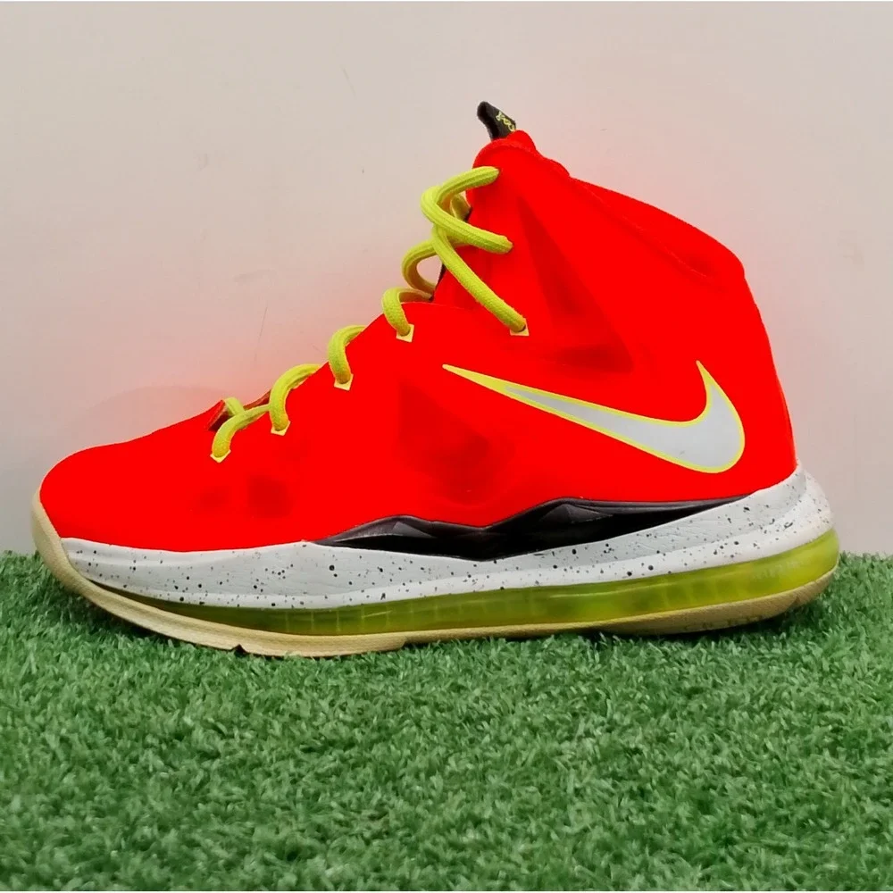Nike LeBron 10 X Shoes Youth Size 4Y Bright Crimson Black Volt Athletic Sneakers